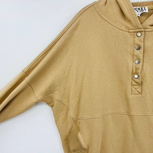 Bucket List Womens S Tan Button Front Ribbed Trim Hooded Sweatshirt Pockets - Picture 3 of 10